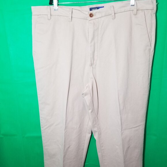 IZOD Men's Big & Tall Performance Plus Stretch Pants Flat Tan Khaki 44X36 NWT - Picture 1 of 7